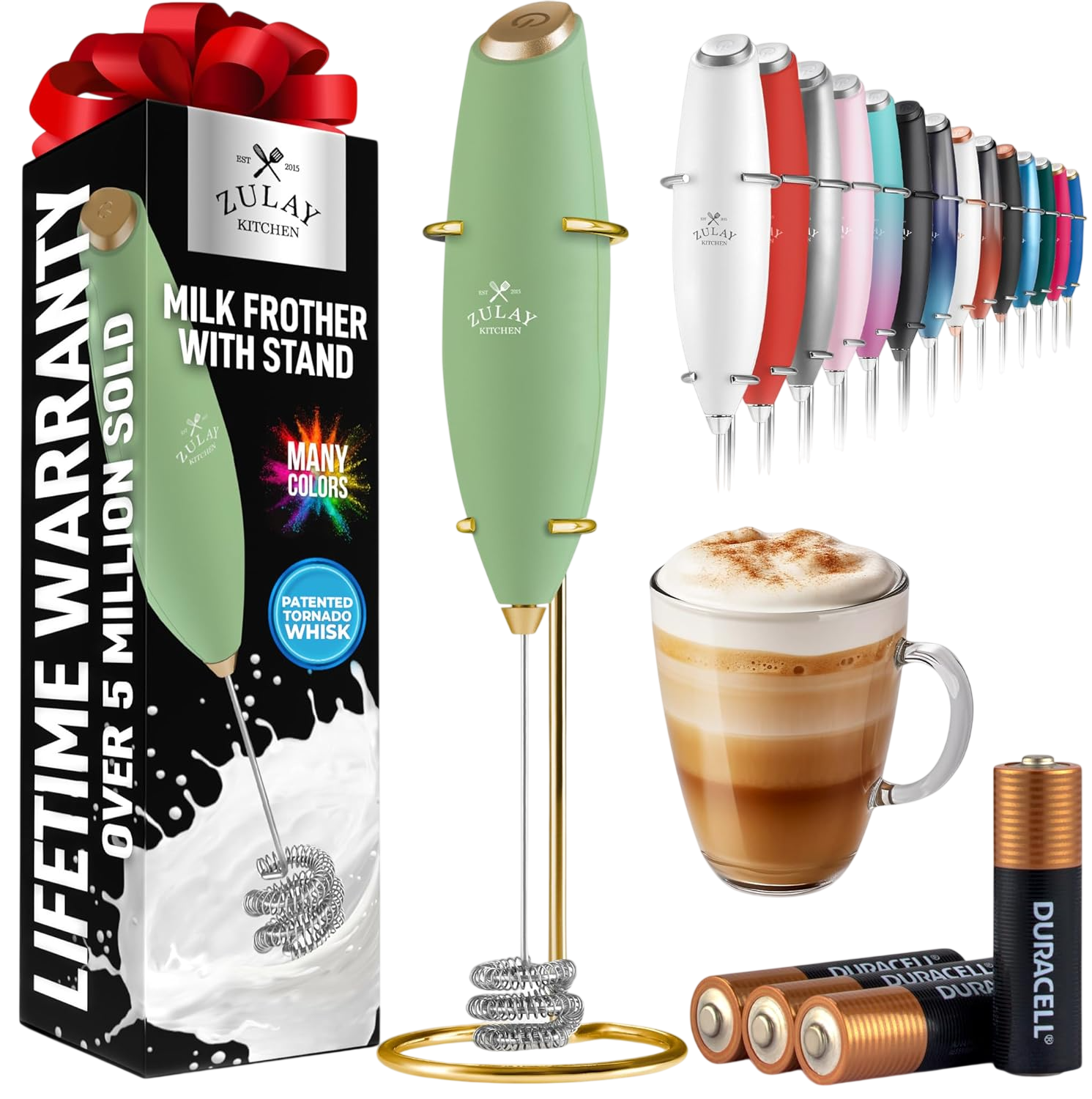 Powerful Milk Frother Wand With Duracell Batteries - Olive Gold by Zulay Kitchen