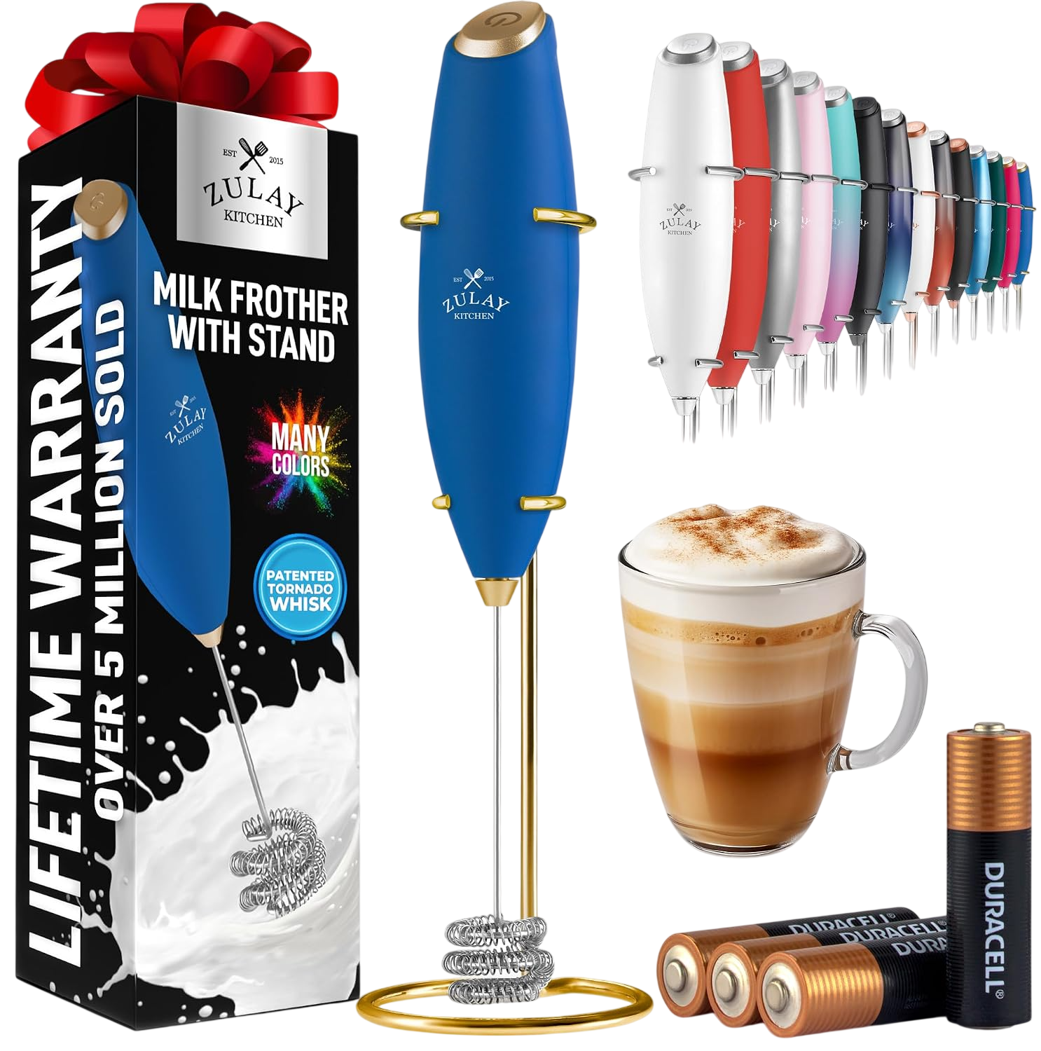 Zulay Kitchen Powerful Milk Frother Wand With Duracell Batteries - Prussian Gold